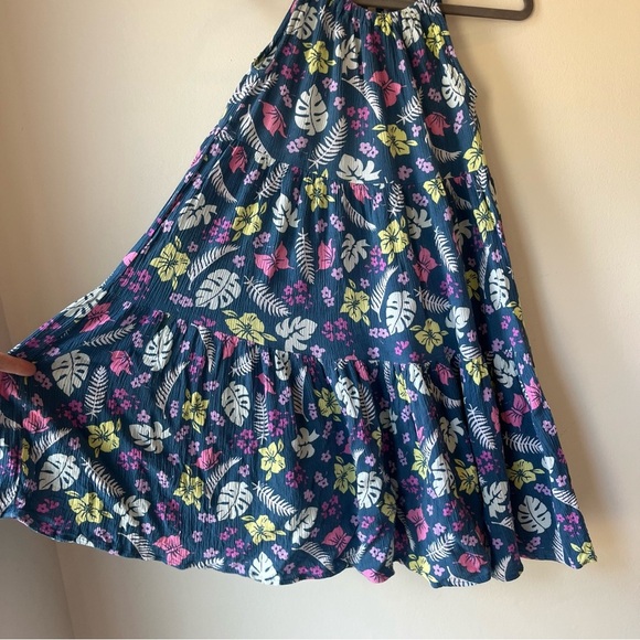 George Girls Navy Blue Tropical Floral Sundress Size 12 Rayon Midi Summer Dress - Picture 2 of 7